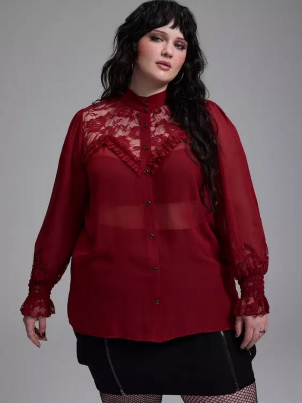 Torrid Nightfall Lace Detail Button-Up Top